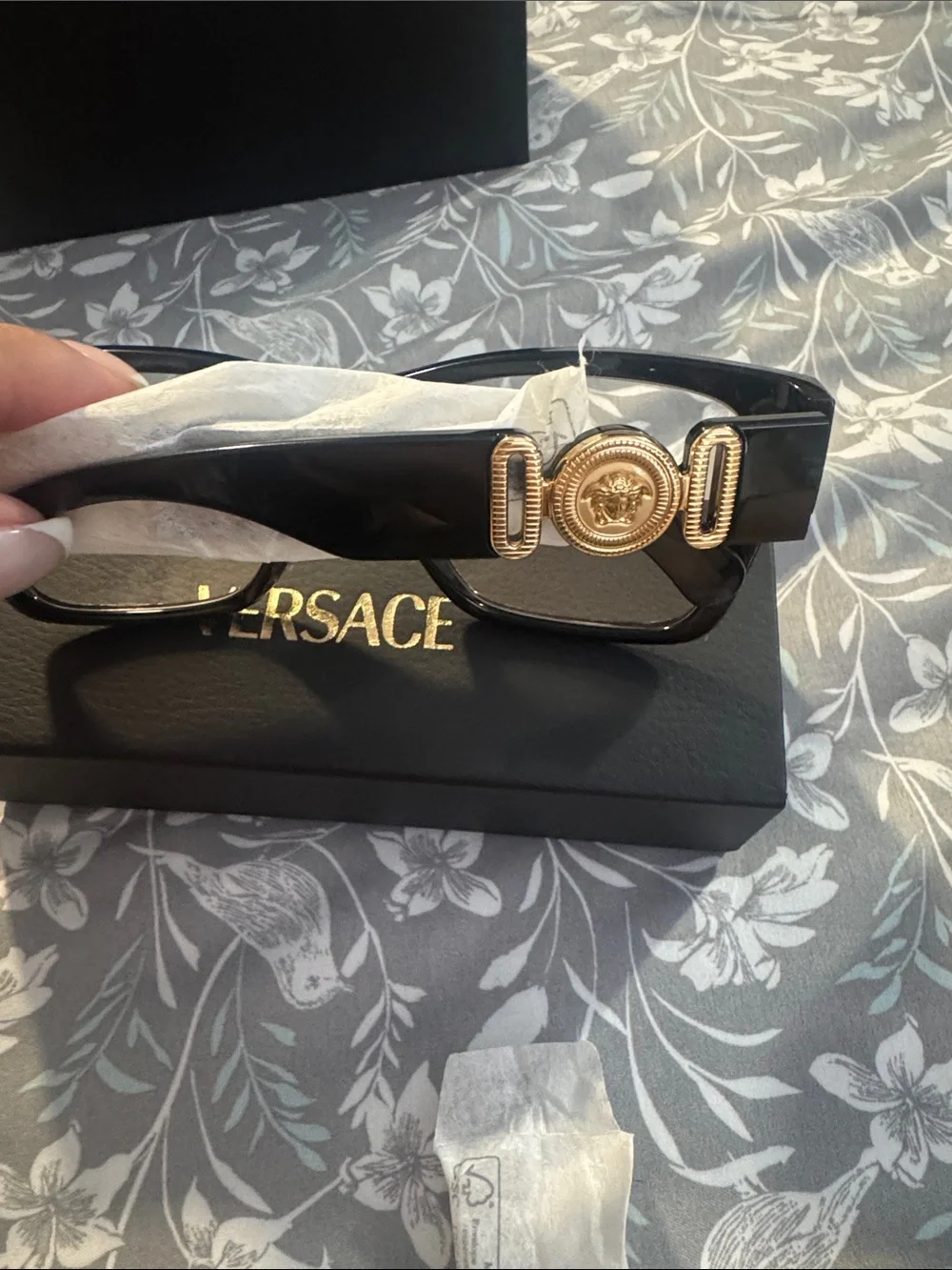 Versace Black Square Glasses with Subtle Logo